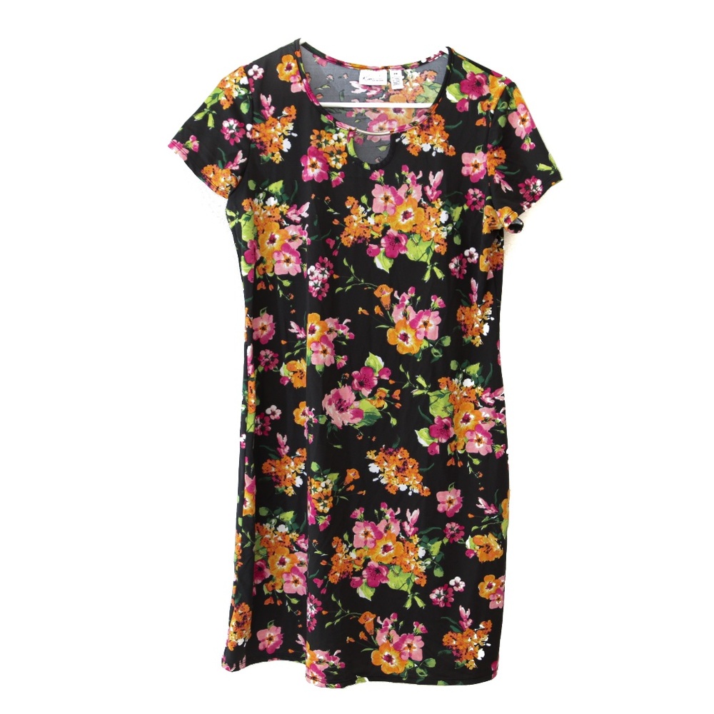 Kim Rogers Petite PM Dress - Black / Orange / Red / Green Floral